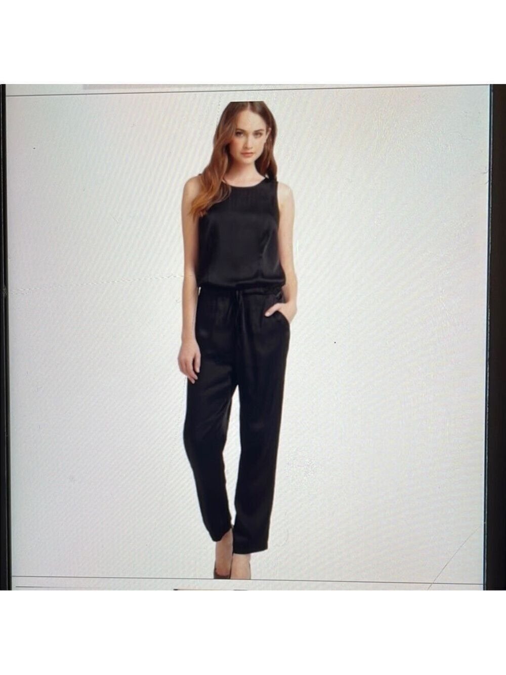 BCBGMAXAZRIA Black Lace Back Sleeveless Jumpsuit Sz Medium